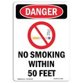 Signmission OSHA Danger Sign, No Smoking W/in 50 Feet, 18in X 12in Aluminum, 12" W, 18" L, Portrait OS-DS-A-1218-V-1481